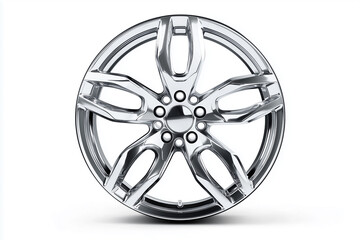 A metallic film reel, resembling a car wheel's alloy rim, is isolated on a white background, symbolizing cinema and movie transportation