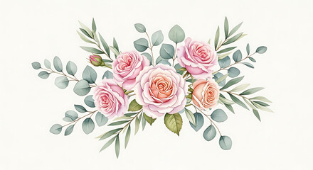 Romantic Garden Roses with Leaves