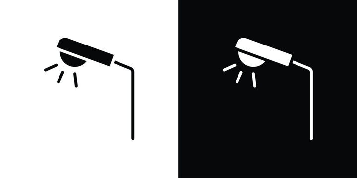 Street light icon in flat black solid vector set
