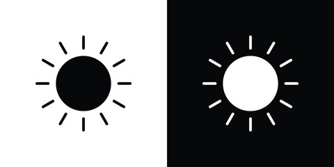 Sun icon in flat black solid vector set