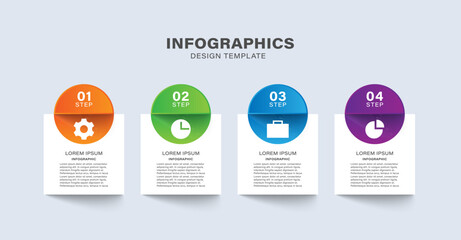 4 steps process vector infographic template. Business and marketing infographic mockup with icons and text