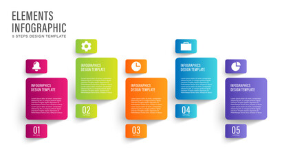 Five Steps Processes Horizontal Infographic Template. Business Presentation Layout With Icons