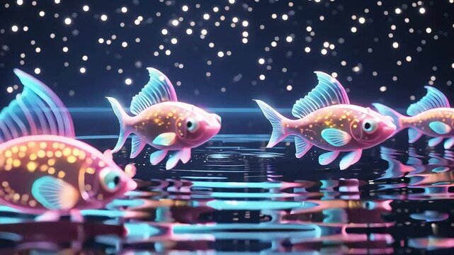 Vector illustration of colorful tropical sea animals swimming in an aquarium