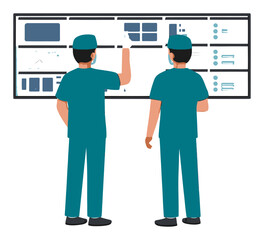 Medical Professionals Analyzing Data on Digital Display Board