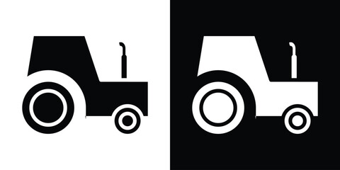 Tractor icon in flat black solid vector set