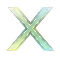 3d rendering green and yellow shiny transparent letter x on transparent background