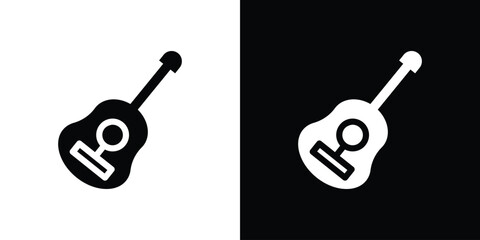 Ukulele icon in flat black solid vector set