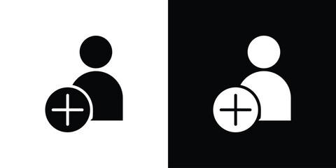 User add icon in flat black solid vector set