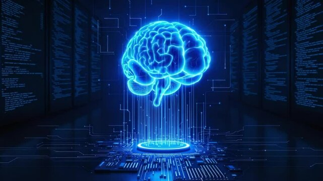 Futuristic Artificial Intelligence Brain with Digital Circuit and Code Interface