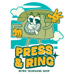 Vector Illustration of Landline Telephone Mascot with Retro Cartoon Mascot Available for Logo Badge