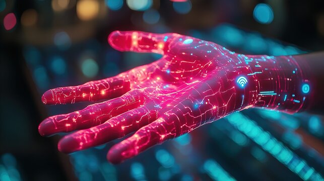 A cybernetic hand receiving internet signals through an advanced WiFi interface