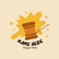Handmade wooden spool logo design yellow splash background