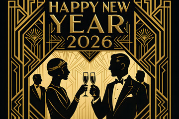  Art Deco Happy New Year 2026 | Elegant Gatsby Style Celebration