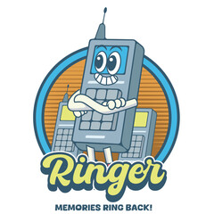 Vector Illustration of Classic Handphone Mascot with Retro Cartoon Mascot Available for Logo Badge