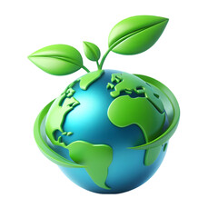 3d render of earth with green leaves isolated on transparent background