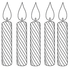 Cute cartoon hand drawn vector Set Birthday Candles outline.