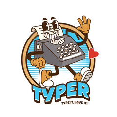 Vector Illustration of Typewriter Mascot with Retro Cartoon Mascot Available for Logo Badge