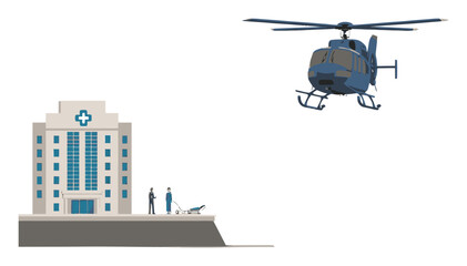 Hospital Emergency Services with Helicopter and Medical Personnel