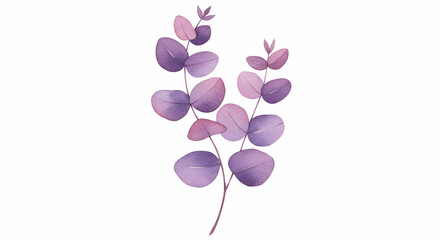 Naklejka premium Watercolor Eucalyptus Leaves Purple Botanical Illustration