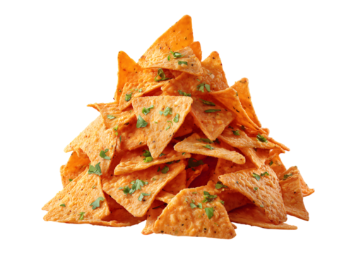Pile of spicy nachos isolated on a transparent background - Powered by Adobe