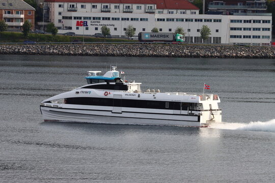VALDEROY (VALDER&Oslash;Y), (IMO 9802619), a passenger vessel (high-speed craft), seen operating in Alesund, Norway in June 2025