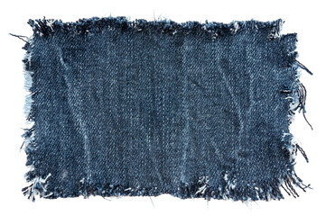 Piece of torn denim on a white background. Denim texture