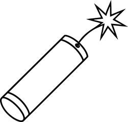Traditional firecracker line art with cylindrical shape and sparks