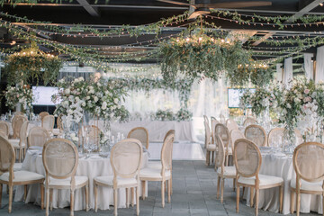 lovely Table setting for magnificent composition from flowers at a wedding