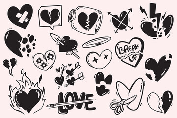 Broken heart doodle hand drawn. Hearts Romance & Pain vector