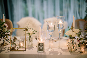 lovely Table setting for magnificent composition from flowers at a wedding