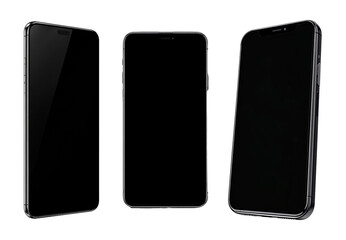 Modern Smartphone Set with Black Screen Isolated on White Background