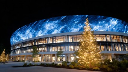Night View of the Sparkling Arena with Festive Trees - Powered by Adobe