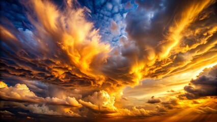 Burning fire in the fireplace at dusk under a dramatic orange sky