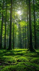 Fototapeta premium green forest in the morning