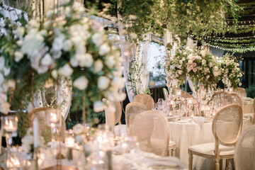 lovely Table setting for magnificent composition from flowers at a wedding