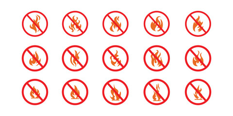 No fire forbidden flame warning danger prohibited sign safety caution Flame not allowed. Flammable symbol illustration on transparent background.