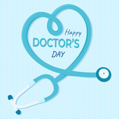Doctor's Day greeting card with stethoscope designed in the shape of a heart. Vector.