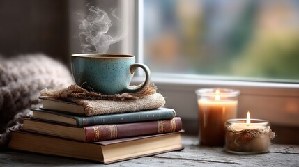 Cozy coffee moment home office lifestyle photography warm atmosphere close-up view relaxation concept