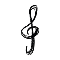 Treble clef doodle. Hand drawn musical symbol. Single element for print, web, design, decor, logo