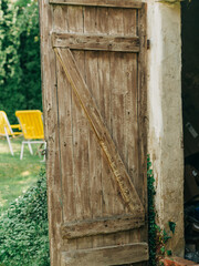 Old Wooden Shed Doors in Summer Garden