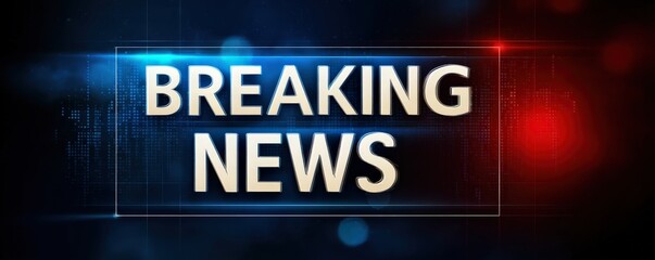 Bold "Breaking News" text illuminated with blue and red lights against a dark background, conveying urgency and importance.