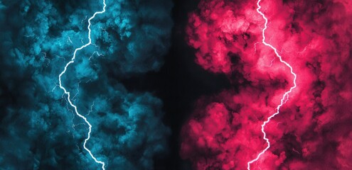 Dynamic Electric Storm with Vibrant Blue and Red Lightning Effects