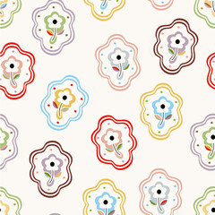 Multi Curves and Flowers Multicolored Patches Repeat Vector Abstract Pattern 