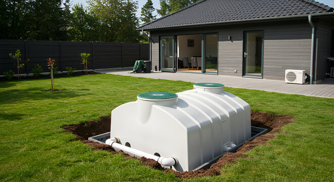 Residential Rainwater Harvesting System Installed in Garden