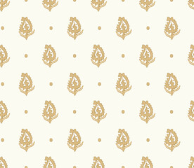 Golden Ikat Paisley and Circles Kalamkari Block Print Repeat Vector Abstract Pattern 