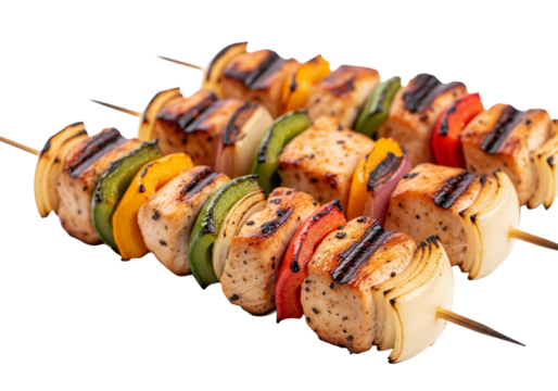 brochettes de poulet, poivrons et oignons