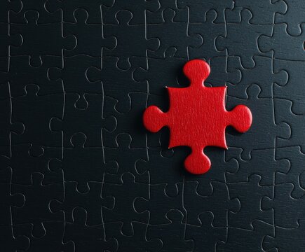 Single Red Puzzle Piece on Dark Background with Multiple Empty Spaces - Powered by Adobe