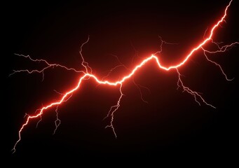 Dramatic Red Lightning Bolt Striking Against a Dark Background