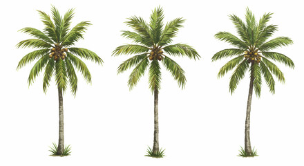 Fototapeta premium Three Lush Coconut Palm Trees Tropical Paradise Vacation