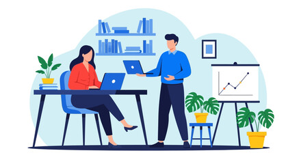 Business Colleagues Collaborating on Laptops in Modern Office